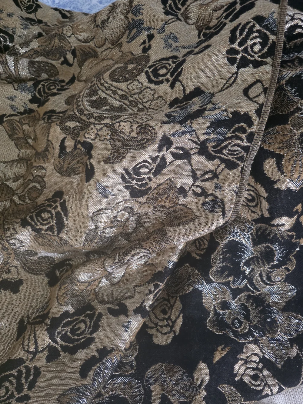Source Unknown Black and Gold Floral Jacquard Wrap Scarf
